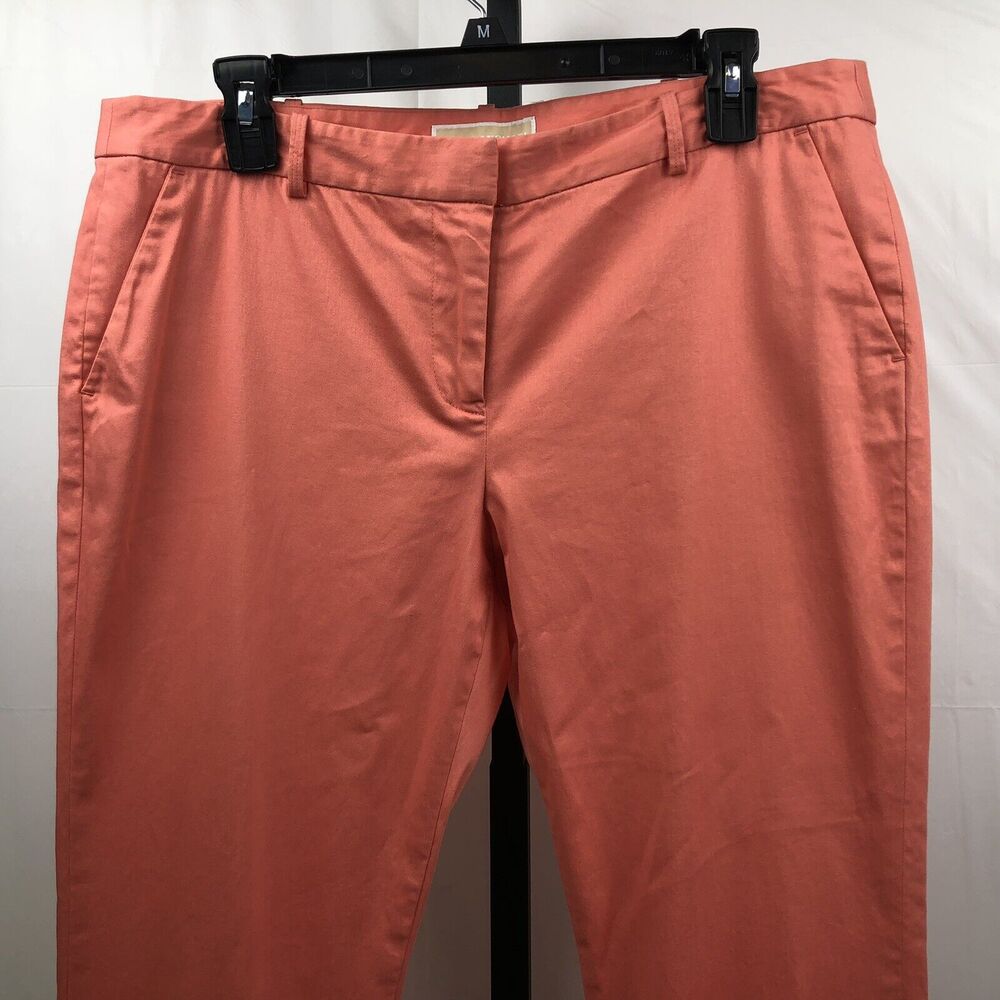 Michael Kors Chino Pants Women 10 Peach Stretch Cotton Trouser Pockets Logo - Picture 2 of 12